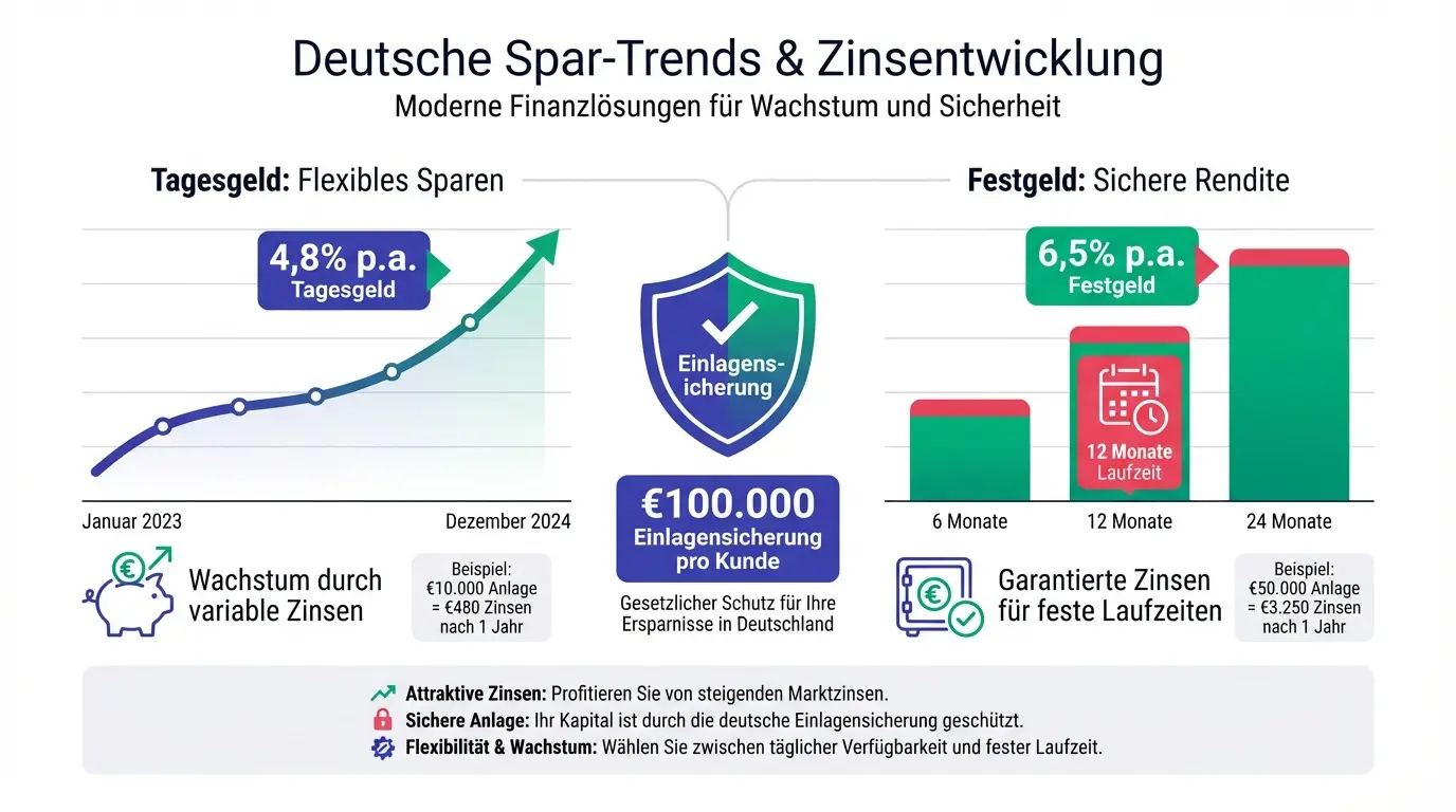 Marktentwicklung und Zinssätze für Sparguthaben in Deutschland - Infografik